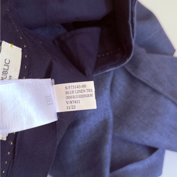 NWOT BANANA REPUBLIC MENS TAILORED SLIM FIT 💯LINEN PANTS CROSS BLUE HERRINGBONE - Picture 8 of 10